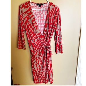 Nine West Tan and Red Print Wrap Dress Size 8
